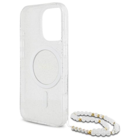 Guess IML Glitter With Pearl Strap MagSafe - Etui iPhone 16 Pro (przezroczysty) Guess IML Glitter With Pearl Strap MagSafe - Etui iPhone 16 Pro (przezroczysty)