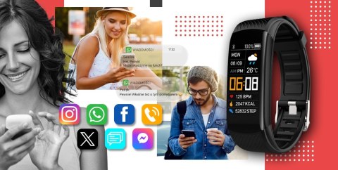 Giewont Smartband Giewont Fit&GO Duo GW200-1 - Black + Pasek Alert Red Giewont Smartband Giewont Fit&GO Duo GW200-1 - Black + Pasek Alert Red