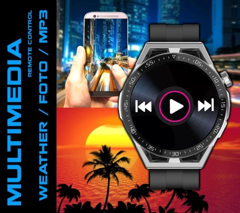 RUBICON Smartwatch Rubicon RNCE88-1 Czarny- Czarny Pasek Silikonowy + Czarny Pasek Skórzany RUBICON Smartwatch Rubicon RNCE88-1 Czarny- Czarny Pasek Silikonowy + Czarny Pasek Skórzany