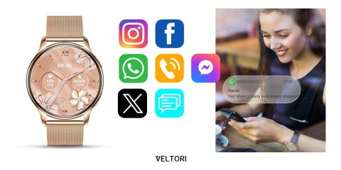 VELTORI Smartwatch Damski Veltori VT300-1 Złota Bransoleta VELTORI Smartwatch Damski Veltori VT300-1 Złota Bransoleta