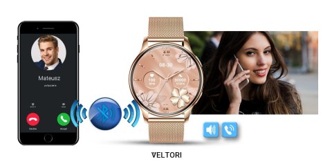 VELTORI Smartwatch Damski Veltori VT300-1 Złota Bransoleta VELTORI Smartwatch Damski Veltori VT300-1 Złota Bransoleta