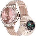 VELTORI Smartwatch Damski Veltori VT320-1 Złota Bransoleta + Różowy Pasek Silikonowy