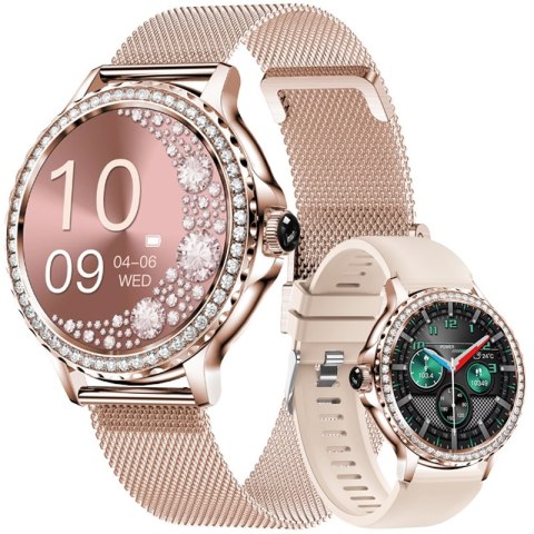 VELTORI Smartwatch Damski Veltori VT320-1 Złota Bransoleta + Różowy Pasek Silikonowy VELTORI Smartwatch Damski Veltori VT320-1 Złota Bransoleta + Różowy Pasek Silikonowy
