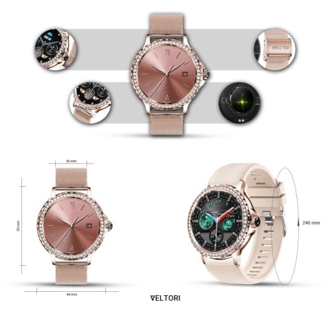 VELTORI Smartwatch Damski Veltori VT320-1 Złota Bransoleta + Różowy Pasek Silikonowy VELTORI Smartwatch Damski Veltori VT320-1 Złota Bransoleta + Różowy Pasek Silikonowy