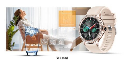 VELTORI Smartwatch Damski Veltori VT320-1 Złota Bransoleta + Różowy Pasek Silikonowy VELTORI Smartwatch Damski Veltori VT320-1 Złota Bransoleta + Różowy Pasek Silikonowy