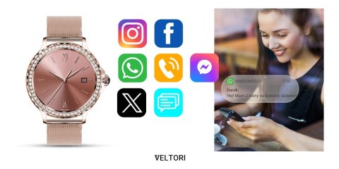 VELTORI Smartwatch Damski Veltori VT320-1 Złota Bransoleta + Różowy Pasek Silikonowy VELTORI Smartwatch Damski Veltori VT320-1 Złota Bransoleta + Różowy Pasek Silikonowy