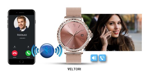 VELTORI Smartwatch Damski Veltori VT320-1 Złota Bransoleta + Różowy Pasek Silikonowy VELTORI Smartwatch Damski Veltori VT320-1 Złota Bransoleta + Różowy Pasek Silikonowy