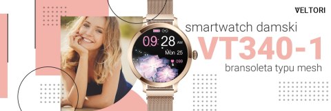 VELTORI Smartwatch Damski Veltori VT340-1 Złota Bransoleta + Różowy Pasek Silikonowy VELTORI Smartwatch Damski Veltori VT340-1 Złota Bransoleta + Różowy Pasek Silikonowy