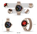 VELTORI Smartwatch Damski Veltori VT340-1 Złota Bransoleta + Różowy Pasek Silikonowy