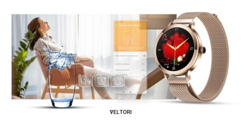 VELTORI Smartwatch Damski Veltori VT340-1 Złota Bransoleta + Różowy Pasek Silikonowy VELTORI Smartwatch Damski Veltori VT340-1 Złota Bransoleta + Różowy Pasek Silikonowy