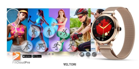 VELTORI Smartwatch Damski Veltori VT340-1 Złota Bransoleta + Różowy Pasek Silikonowy VELTORI Smartwatch Damski Veltori VT340-1 Złota Bransoleta + Różowy Pasek Silikonowy