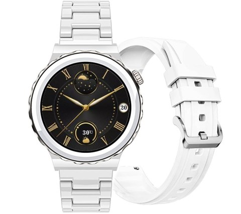 RUBICON Smartwatch Damski Rubicon RNCE92-1 Srebrny-Ceramiczna Bransoleta + Biały Silikonowy Pasek RUBICON Smartwatch Damski Rubicon RNCE92-1 Srebrny-Ceramiczna Bransoleta + Biały Silikonowy Pasek