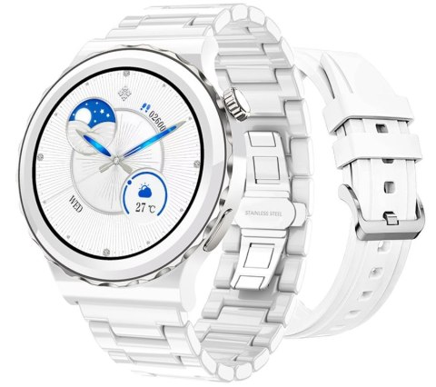 RUBICON Smartwatch Damski Rubicon RNCE92-1 Srebrny-Ceramiczna Bransoleta + Biały Silikonowy Pasek RUBICON Smartwatch Damski Rubicon RNCE92-1 Srebrny-Ceramiczna Bransoleta + Biały Silikonowy Pasek