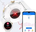RUBICON Smartwatch Damski Rubicon RNCE92-1 Srebrny-Ceramiczna Bransoleta + Biały Silikonowy Pasek