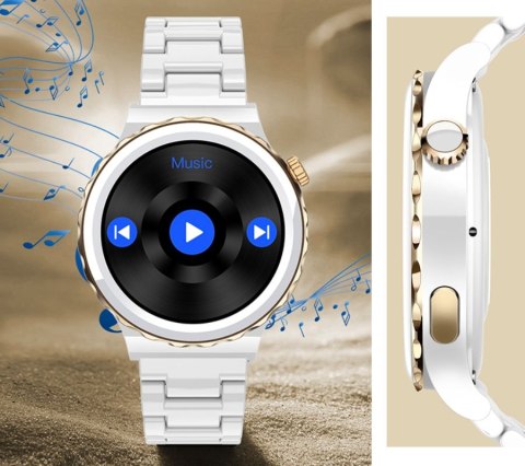 RUBICON Smartwatch Damski Rubicon RNCE92-1 Srebrny-Ceramiczna Bransoleta + Biały Silikonowy Pasek RUBICON Smartwatch Damski Rubicon RNCE92-1 Srebrny-Ceramiczna Bransoleta + Biały Silikonowy Pasek
