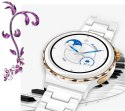 RUBICON Smartwatch Damski Rubicon RNCE92-1 Srebrny-Ceramiczna Bransoleta + Biały Silikonowy Pasek