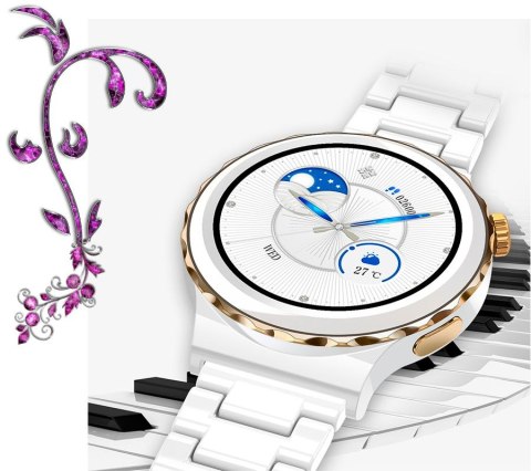 RUBICON Smartwatch Damski Rubicon RNCE92-1 Srebrny-Ceramiczna Bransoleta + Biały Silikonowy Pasek RUBICON Smartwatch Damski Rubicon RNCE92-1 Srebrny-Ceramiczna Bransoleta + Biały Silikonowy Pasek