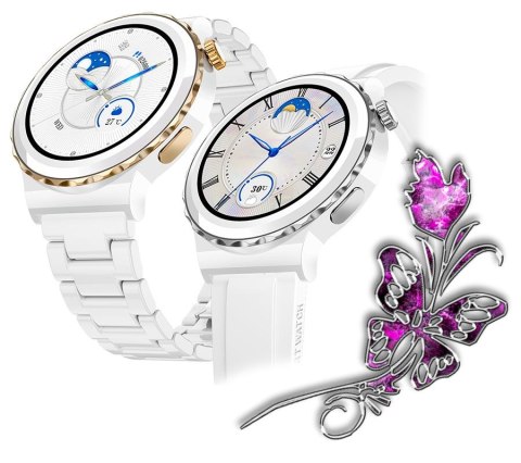 RUBICON Smartwatch Damski Rubicon RNCE92-1 Srebrny-Ceramiczna Bransoleta + Biały Silikonowy Pasek RUBICON Smartwatch Damski Rubicon RNCE92-1 Srebrny-Ceramiczna Bransoleta + Biały Silikonowy Pasek