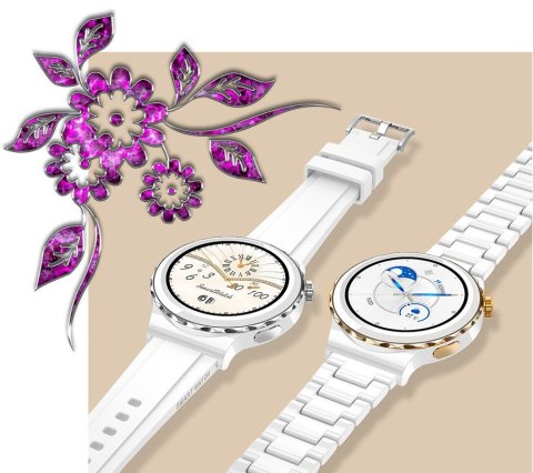 RUBICON Smartwatch Damski Rubicon RNCE92-1 Srebrny-Ceramiczna Bransoleta + Biały Silikonowy Pasek RUBICON Smartwatch Damski Rubicon RNCE92-1 Srebrny-Ceramiczna Bransoleta + Biały Silikonowy Pasek