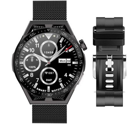 RUBICON Smartwatch Rubicon RNCE88-2 Czarny- Czarny Pasek Silikonowy + Czarna Bransoleta