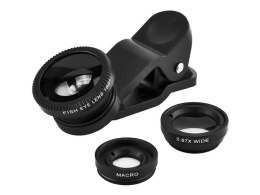 4kom.pl Zestaw 3 obiektywów soczewek do telefonu macro fish eye wide czarne