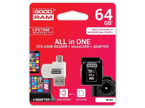 Goodram Goodram microSDXC 64GB Class 10 karta + adapter + czytnik Goodram Goodram microSDXC 64GB Class 10 karta + adapter + czytnik