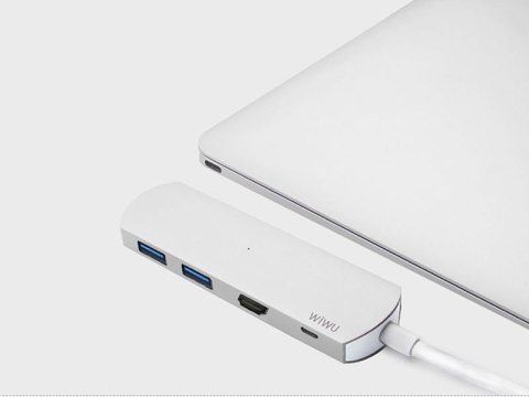 Wiwu Adapter hub WiWU T3+ 4w1 USB-C - 2x USB HDMI 4K Typ C srebrny Wiwu Adapter hub WiWU T3+ 4w1 USB-C - 2x USB HDMI 4K Typ C srebrny