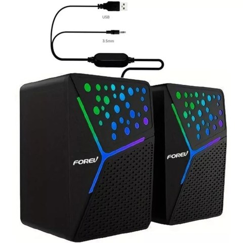 4kom.pl Forev Głośniki Stereo Czarny PC RGB Podświetlane 4kom.pl Forev Głośniki Stereo Czarny PC RGB Podświetlane