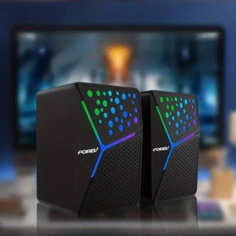 4kom.pl Forev Głośniki Stereo Czarny PC RGB Podświetlane 4kom.pl Forev Głośniki Stereo Czarny PC RGB Podświetlane