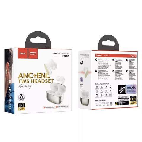 Hoco Hoco EQ20 Bezprzewodowe Słuchawki Bluetooth TWS ANC + ENC - Białe Hoco Hoco EQ20 Bezprzewodowe Słuchawki Bluetooth TWS ANC + ENC - Białe