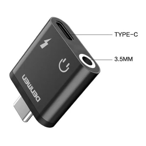 Denmen Adapter HF Typ-C Denmen USB-C + Jack 3.5mm Czarny Aluminiowy Denmen Adapter HF Typ-C Denmen USB-C + Jack 3.5mm Czarny Aluminiowy