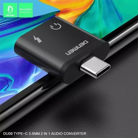 Denmen Adapter HF Typ-C Denmen USB-C + Jack 3.5mm Czarny Aluminiowy Denmen Adapter HF Typ-C Denmen USB-C + Jack 3.5mm Czarny Aluminiowy