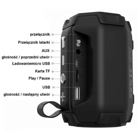 Denmen Denmen Głośnik Bluetooth 3W BT 5.0 Czarny z Latarką LED Denmen Denmen Głośnik Bluetooth 3W BT 5.0 Czarny z Latarką LED