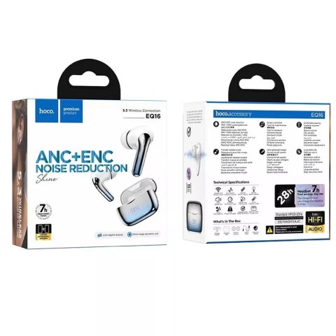 Hoco HOCO TWS ANC+ENC EQ16 Bezprzewodowe Słuchawki Bluetooth - Niebieskie z Etui Ładującym Hoco HOCO TWS ANC+ENC EQ16 Bezprzewodowe Słuchawki Bluetooth - Niebieskie z Etui Ładującym