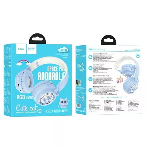 Hoco HOCO słuchawki bezprzewodowe Bluetooth W50 niebieskie z podświetleniem RGB Hoco HOCO słuchawki bezprzewodowe Bluetooth W50 niebieskie z podświetleniem RGB