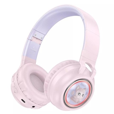 Hoco HOCO słuchawki bezprzewodowe Bluetooth W50 różowe z podświetleniem RGB i kotkami