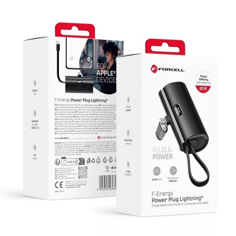 Forcell FORCELL F-ENERGY Power Plug F5K3 Powerbank z Wbudowanym Złączem Lightning PD 20W 5000 mAh Czarny Forcell FORCELL F-ENERGY Power Plug F5K3 Powerbank z Wbudowanym Złączem Lightning PD 20W 5000 mAh Czarny