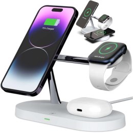 4kom.pl Ładowarka indukcyjna Qi Mag Safe 15W do iPhone Apple Watch AirPods bezprzewodowa 5w1 Stacja dokująca Biała