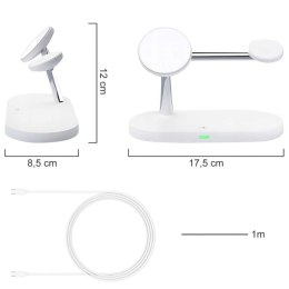 4kom.pl Ładowarka indukcyjna Qi Mag Safe 15W do iPhone Apple Watch AirPods bezprzewodowa 5w1 Stacja dokująca Biała