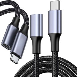 4kom.pl Kabel przedłużacz przedłużka USB-C typ C 3.1 Gen2 Thunderbolt 100W PD 10Gbs 4K 2M Adapter przewód nylon oplot mocny