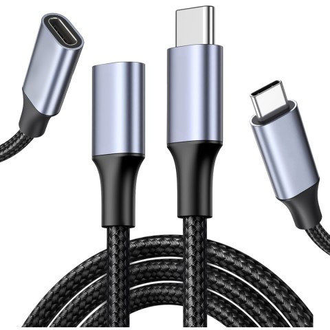 4kom.pl Kabel przedłużacz przedłużka USB-C typ C 3.1 Gen2 Thunderbolt 100W PD 10Gbs 4K 2M Adapter przewód nylon oplot mocny 4kom.pl Kabel przedłużacz przedłużka USB-C typ C 3.1 Gen2 Thunderbolt 100W PD 10Gbs 4K 2M Adapter przewód nylon oplot mocny