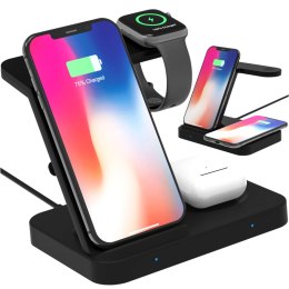 4kom.pl Ładowarka indukcyjna Qi 15W do iPhone Apple AirPods bezprzewodowa 2w1 Stacja dokująca Czarna
