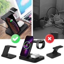 4kom.pl Ładowarka indukcyjna Qi 15W do iPhone Apple AirPods bezprzewodowa 2w1 Stacja dokująca Czarna