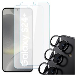 4kom.pl 2x Szkło hartowane na ekran + szkło na obiektyw do Samsung Galaxy S24+ Plus zestaw szkieł ochronnych Clear Set