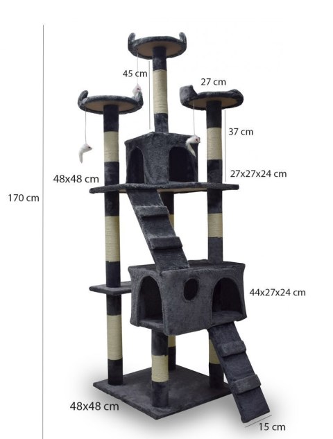 E-hurtownia Drapak dla kota 170 cm ciemnoszary domek platformy legowisko zabawki sizal E-hurtownia Drapak dla kota 170 cm ciemnoszary domek platformy legowisko zabawki sizal