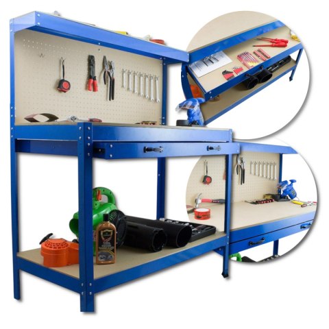 E-hurtownia Solidny Stół Warsztatowy z Szufladą Haki Uchwyty 100 kg 115x55 cm Duży blat