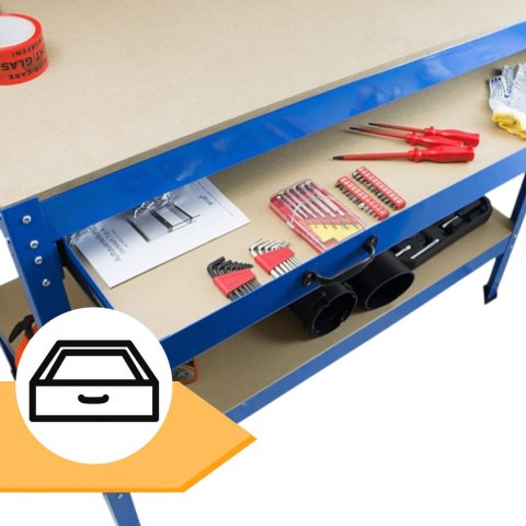 E-hurtownia Solidny Stół Warsztatowy z Szufladą Haki Uchwyty 100 kg 115x55 cm Duży blat E-hurtownia Solidny Stół Warsztatowy z Szufladą Haki Uchwyty 100 kg 115x55 cm Duży blat