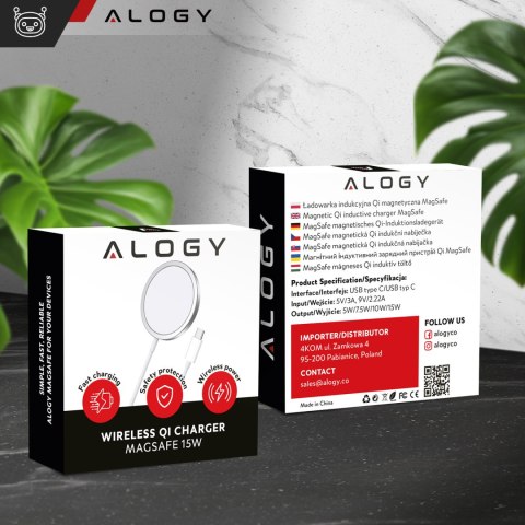 Alogy Ładowarka indukcyjna do iPhone 12/13/14/15/16 PRO / MAX/ MINI/ ULTRA Alogy do MagSafe bezprzewodowa 20W Biała Alogy Ładowarka indukcyjna do iPhone 12/13/14/15/16 PRO / MAX/ MINI/ ULTRA Alogy do MagSafe bezprzewodowa 20W Biała