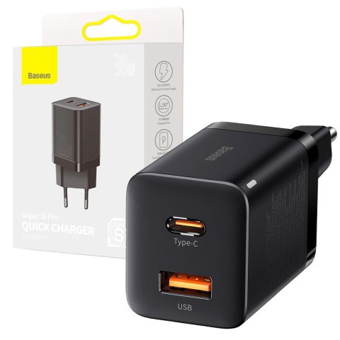 Baseus Ładowarka sieciowa Baseus Super Si Pro Quick Charger USB + USB-C QC 3.0 PD 30W Czarna