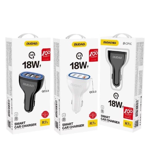 Dudao Dudao ładowarka samochodowa szybkie ładowanie Quick Charge 3.0 QC3.0 2.4A 18W 3x USB biały (R7S white) Dudao Dudao ładowarka samochodowa szybkie ładowanie Quick Charge 3.0 QC3.0 2.4A 18W 3x USB biały (R7S white)